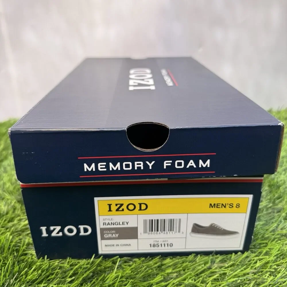 Izod Men's Rangley Canvas Memory Foam Gray Lace Up Sneaker Shoes Size 8